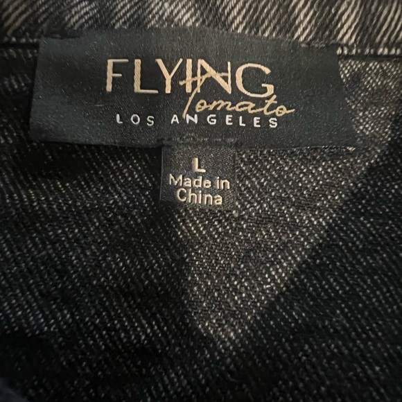 Flying Tomato Black Denim Sequin Sleeve Jacket Oversized Large NWOT - Picture 4 of 13